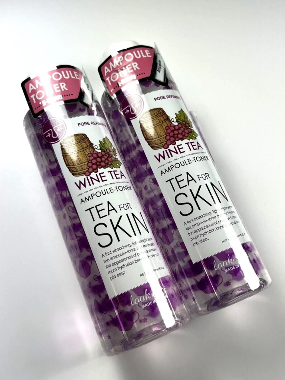 2 pack Look At Me Wine Tea Ampoule Toner 250ml Korean Hydrating K-Beauty NWT